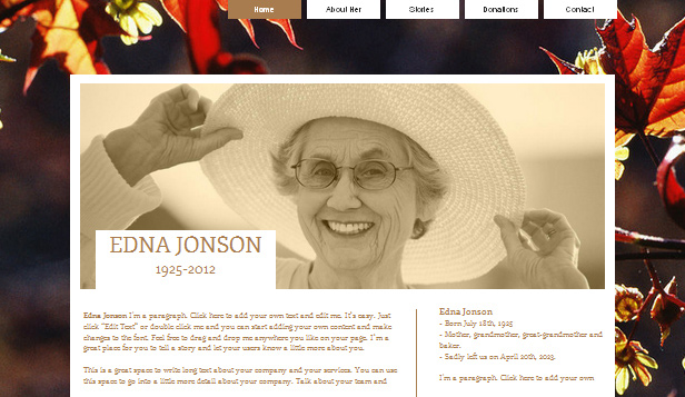 Edna Jonson memorial website example (screenshot)